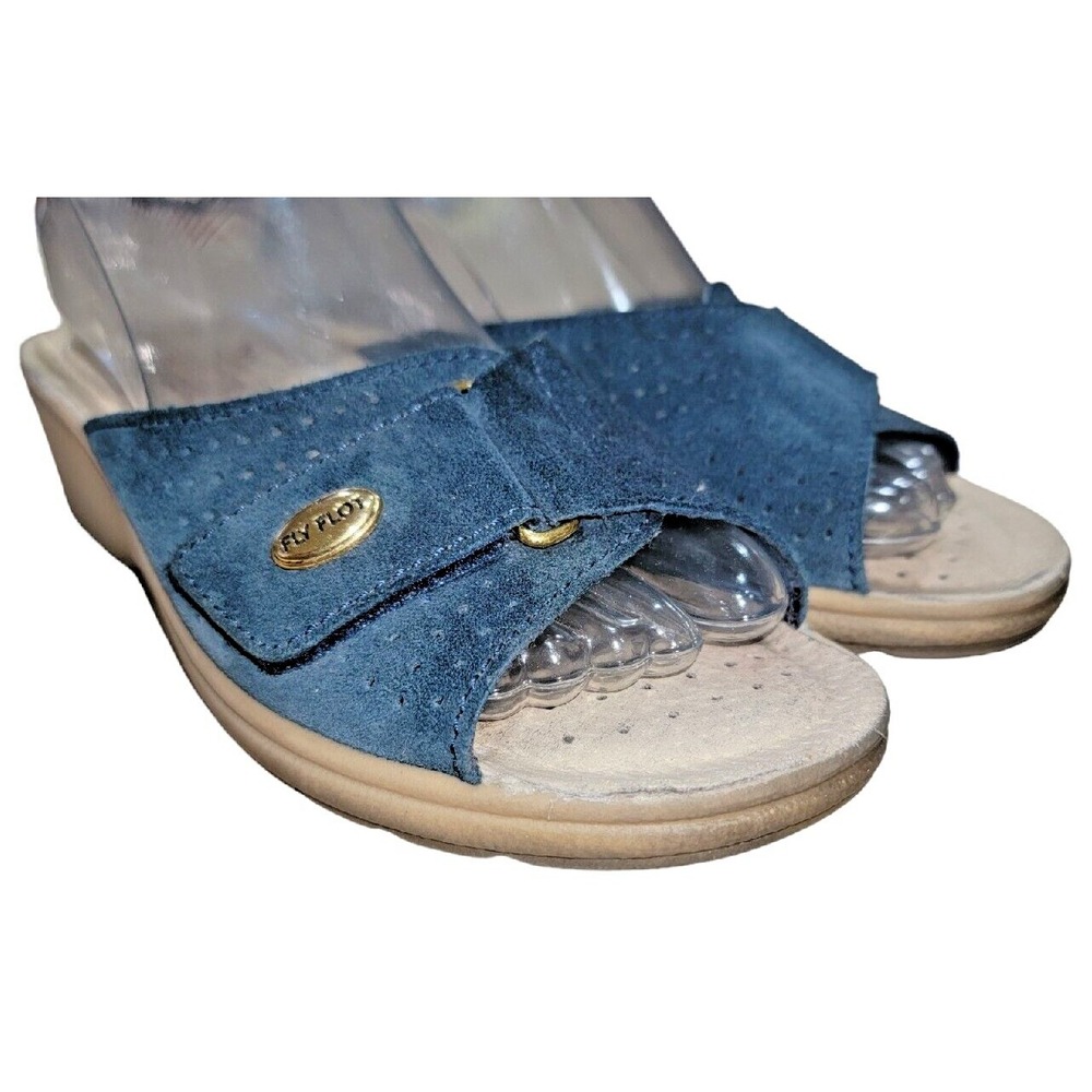 Fly Flot Silvia Womens Blue Suede Leather Wedge Shoes Sandals Sz 37 EU / 5.5 US